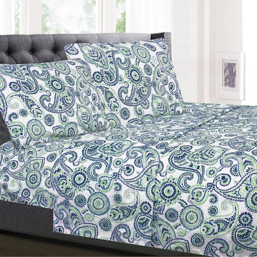 Sweet Home Collection 4 Piece Modern Paisley Printed Sheet Set, Double Brushed Microfiber