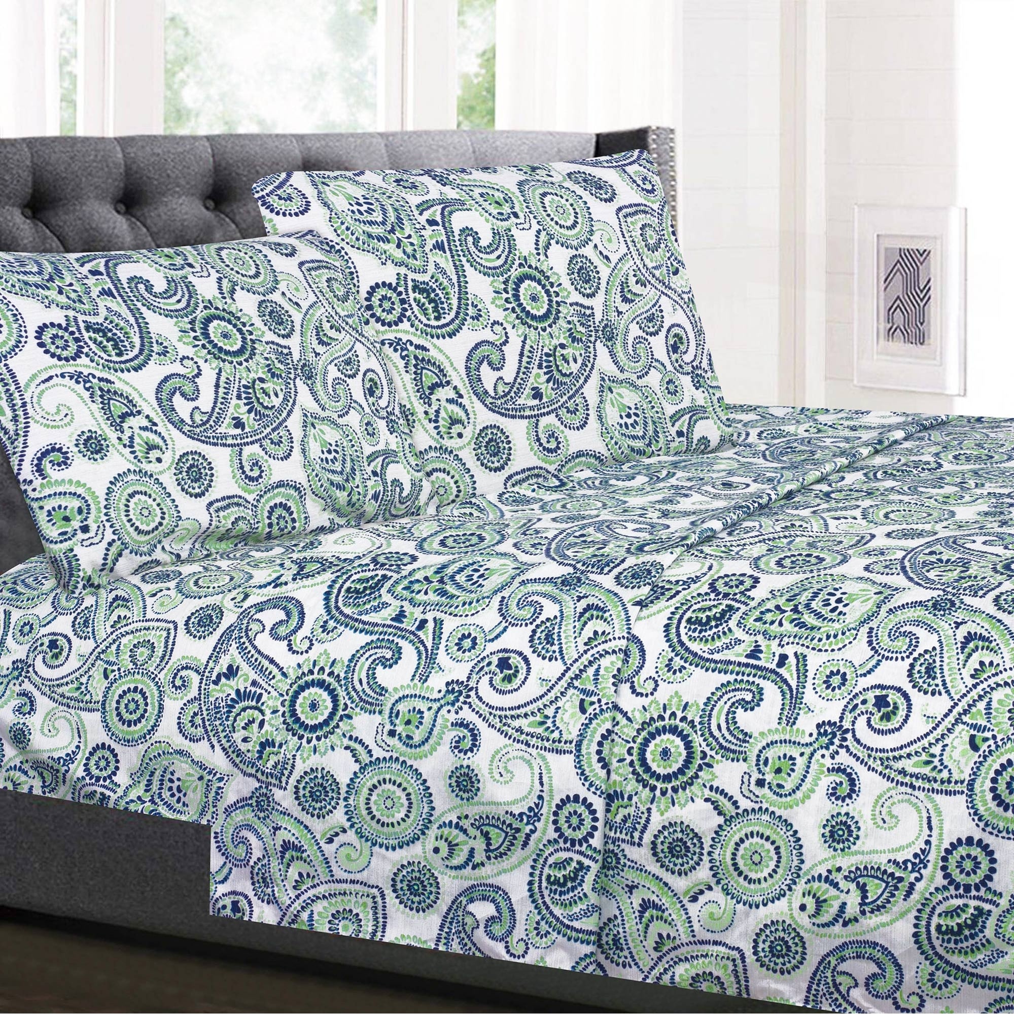 Sweet Home Collection 4 Piece Modern Paisley Printed Sheet Set, Double Brushed Microfiber