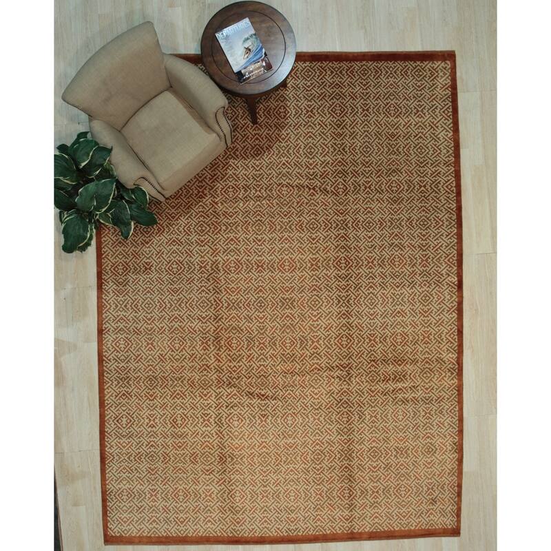 Gold Handmade Wool Transitional Rug 8' x 10' - Hand Knotted Natural Dyes Soft Pile Cotton Foundation - N/A