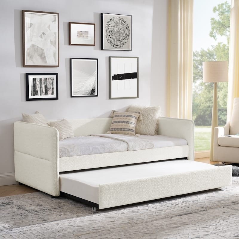 Daybed with Trundle Upholstered Tufted Sofa Bed