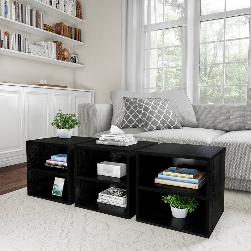 Hastings Home Stackable Modular Cube End Table Contemporary Minimalist Modular Accent Piece with 2 Shelves