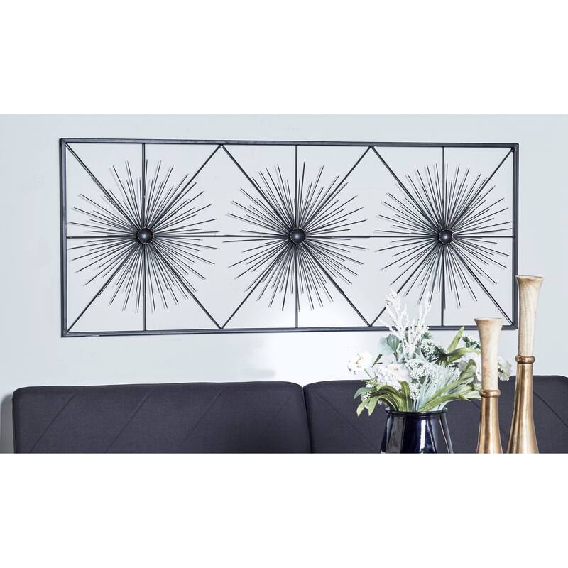 Black Metal Sea Urchin Starburst Wall Decor with Black Frame - Black - 59"W, 24"H