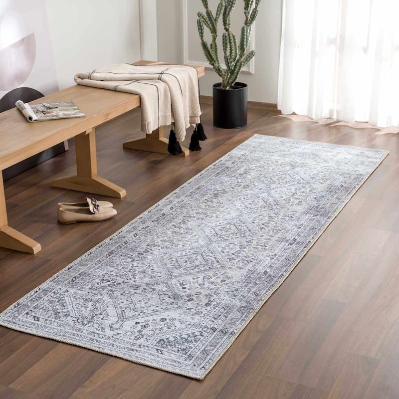 Hauteloom Barny Traditional Oriental Machine Washable Area Rug - 2'7" x 7'10" - Beige, Denim, Grey / Barny