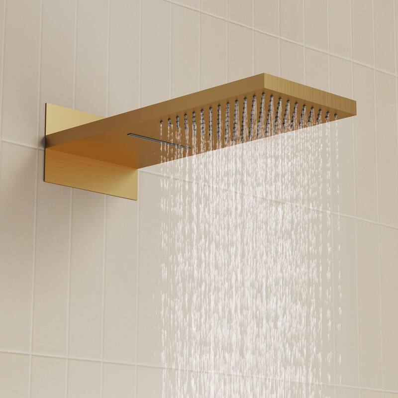 Dual-Function Wall Mounted Waterfall & Rainfall Shower Faucet Set With Rough-In Valve - 22"*10"