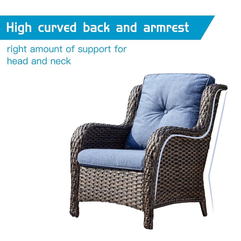 Outdoor Wicker High Back Club Chair with Cushions (Set of 2)