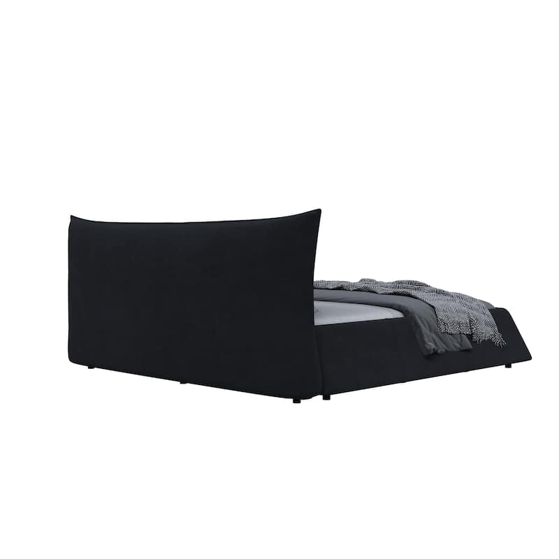 King Size Upholstered Platform Bed with Velvet Headboard, Metal & Solid Wood Frame, Black