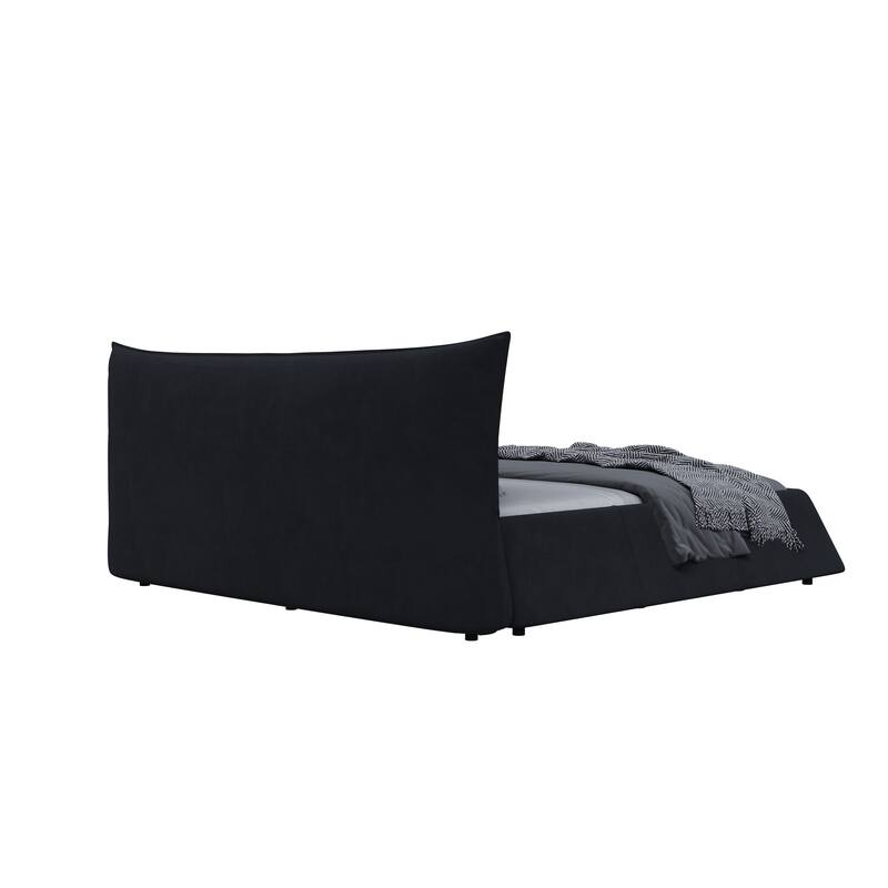 Queen Upholstered Platform Bed with Velvet Headboard - Sturdy Metal & Solid Wood Frame Construction