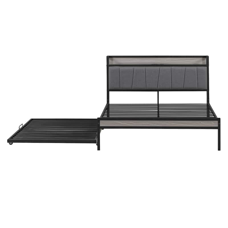 HomeRoots Black Metal Full Bed Frame With Trundle