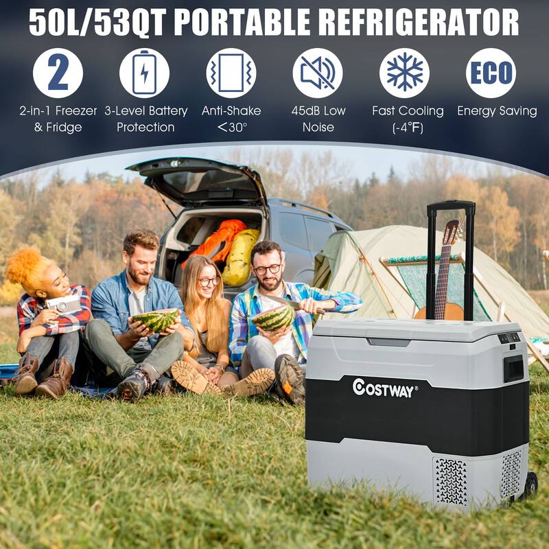 Costway 53 QT Portable Car Refrigerator Dual-Zone Car Cooler for RVs - See details