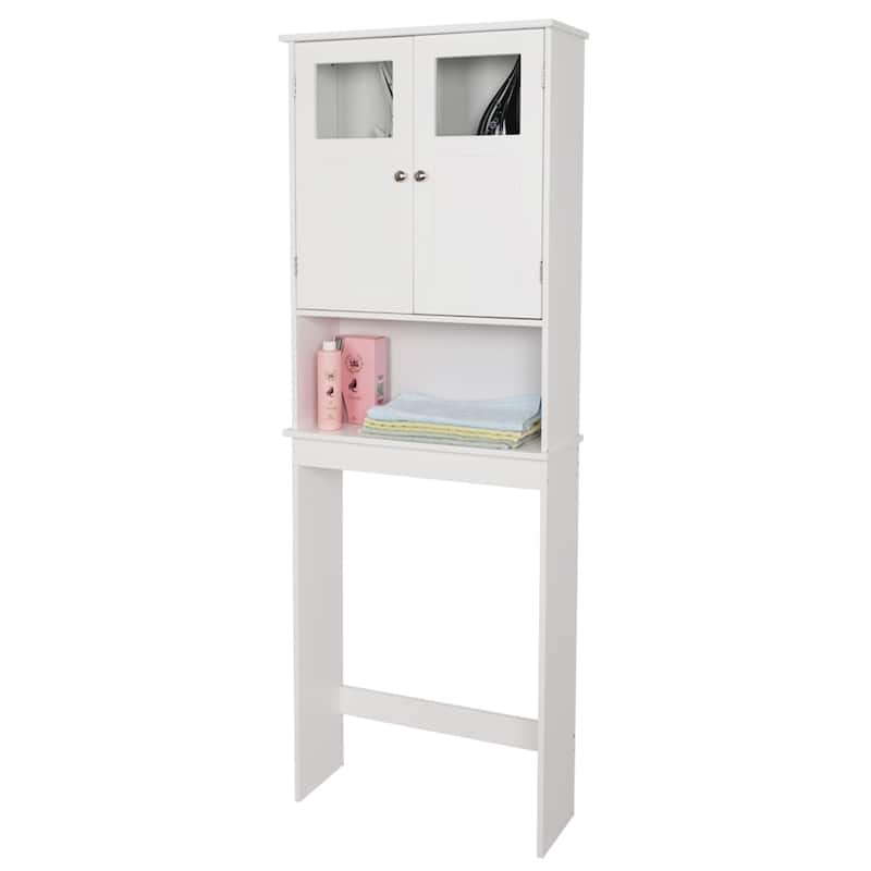 White MDF Bathroom Cabinet with Double Doors Adjustable Shelves and Space Saving Leg Design - 23.23 x 8.66 x 66.93