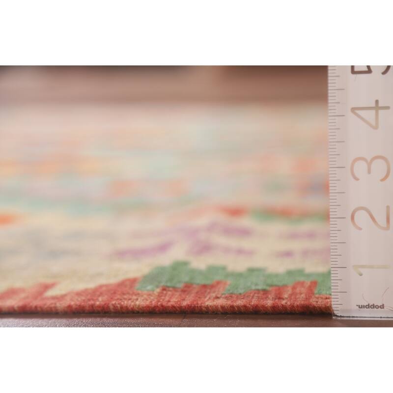 Hand Woven Oriental 100% Wool Carpet Southwestern Geometric Multi-Colored Kilim Area Rug - 6' 5'' X 5' 2''