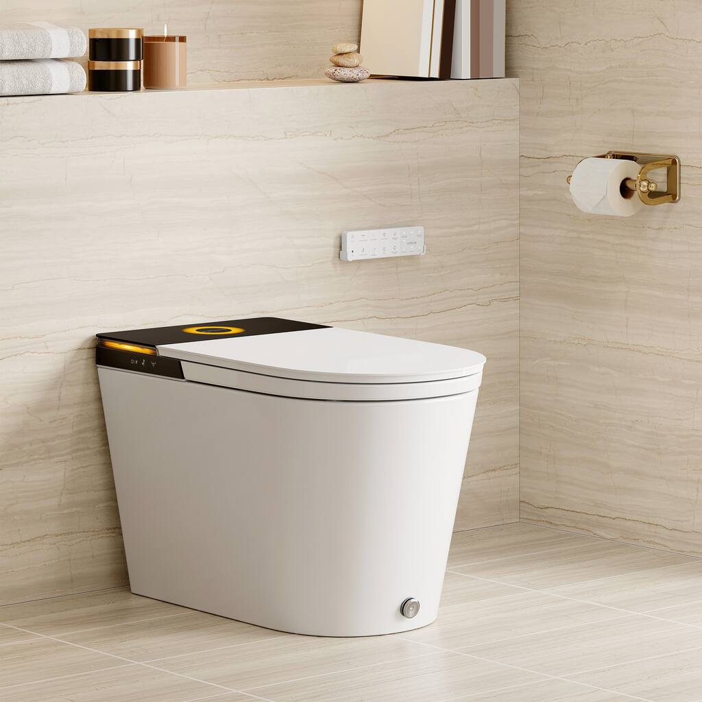 HOROW 1.0/1.28 GPF Elongated ADA Smart Bidet Toilet in White / Auto Open/Flush, Foam Shield, Blackout Flush, Pump Assisted - N/A