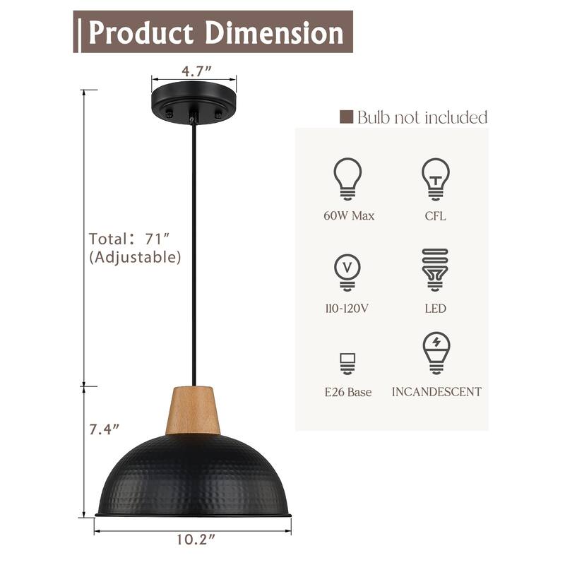 10.2 Inch Pendant Light Hammered Finish