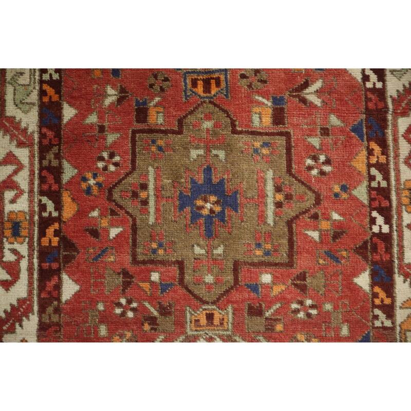 Hand Knotted Oriental 100% Wool Carpet Traditional Tribal Oranges & Rust Heriz Runner Rug - 12' 5'' X 3' 4''