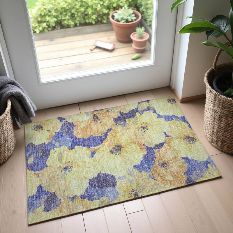 Premium Washable Super Soft Contemporary Floral Mayfield Rug - Wheat - 1'8" x 2'6"