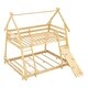 preview thumbnail 1 of 25, Twin Over Queen Bunk Bed Wooden Kids Bed with Climbing Nets and Ramp Natural