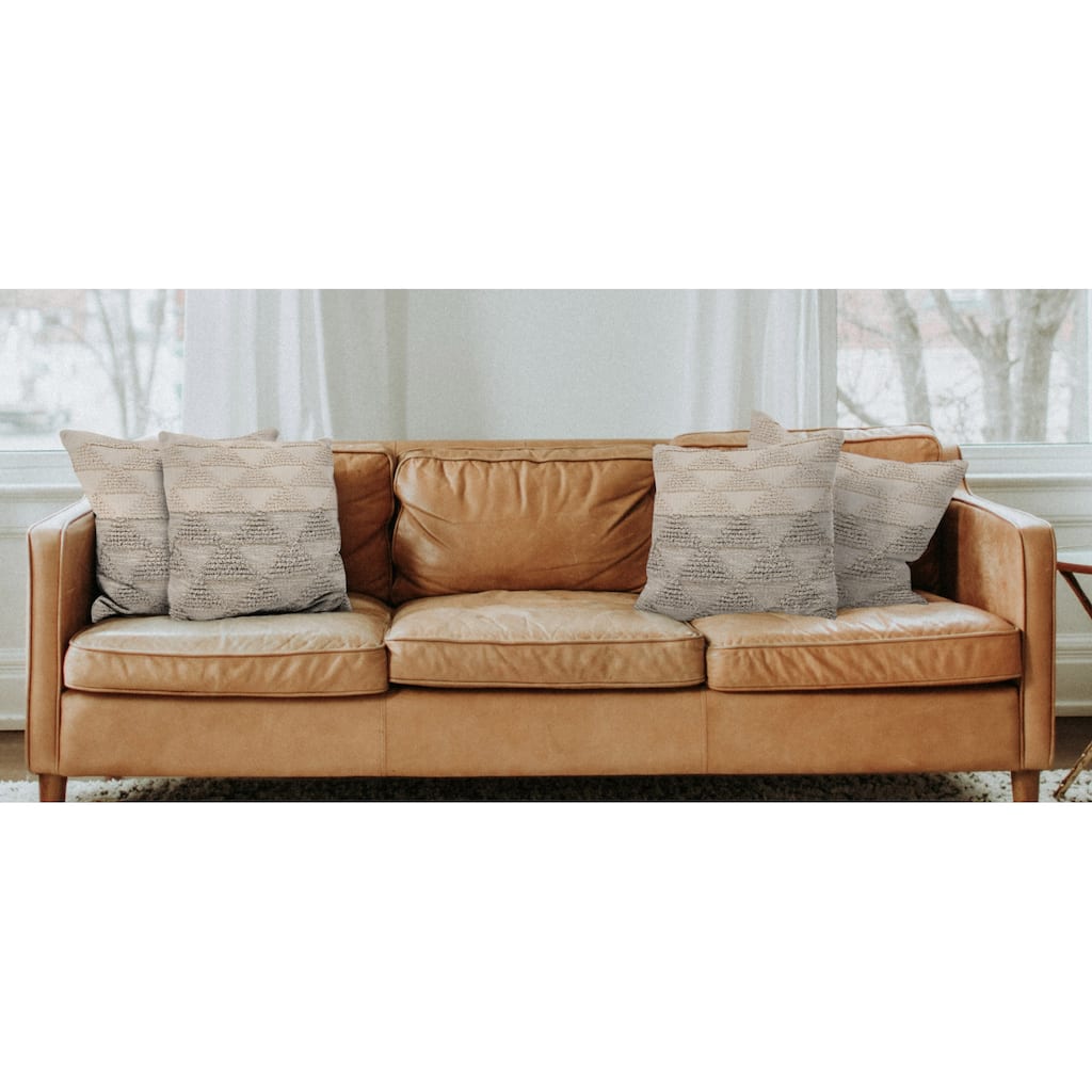 Handwoven Geometric Textured Square Throw Pillows - 18" - Beige and Gray - Set of 4