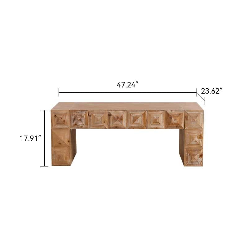 47.24" Rustic Geometric Relief Coffee Table - Solid Wood & MDF Rectangle Coffee Table with 3D Carved Details for Living Room