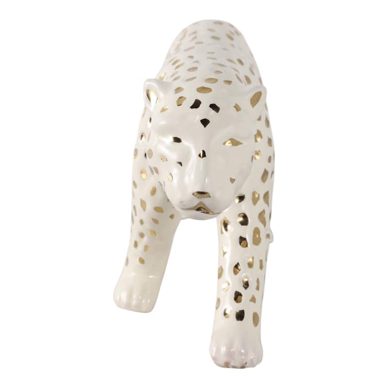 Ceramic Leopard Decorative Figurine - White and Gold
