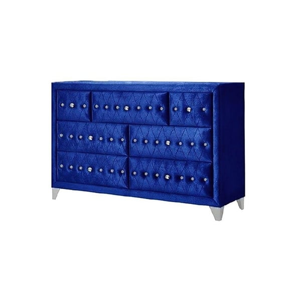 Dresser w/7 Drawers in Gray/Blue Velvet,Glam Style - Bed Bath & Beyond