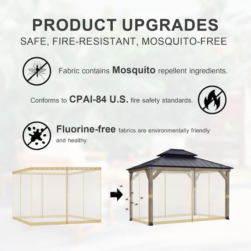 Aoodor Gazebo Universal Mosquito Netting Screen Replacement, 4-Panel Screen Walls with Double Zippers - (Mosquito Net Only)