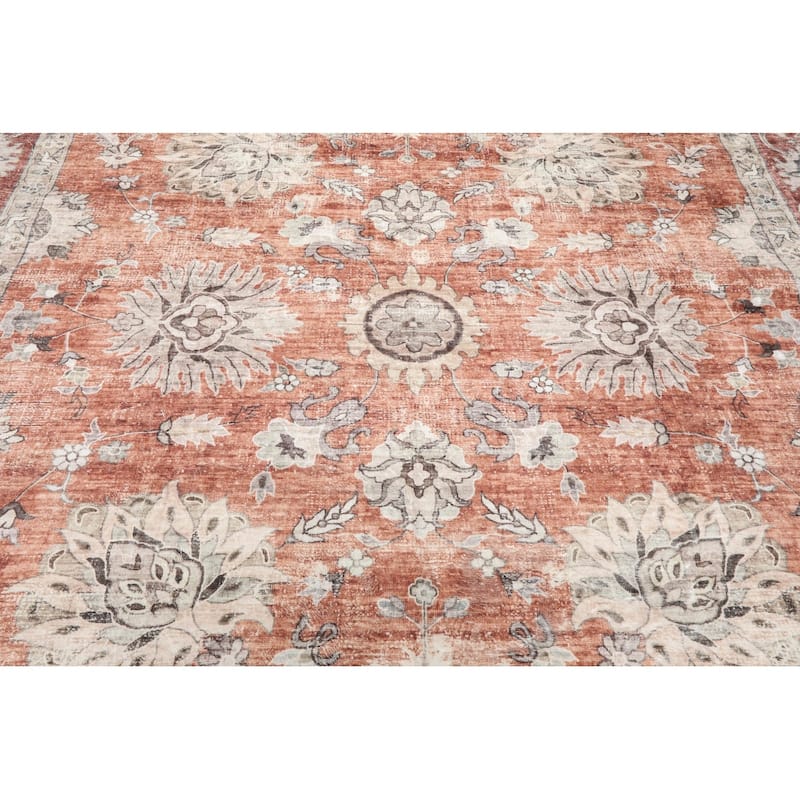 LoomBloom Machine Made Washable Polyester Area Rug Rust Traditional