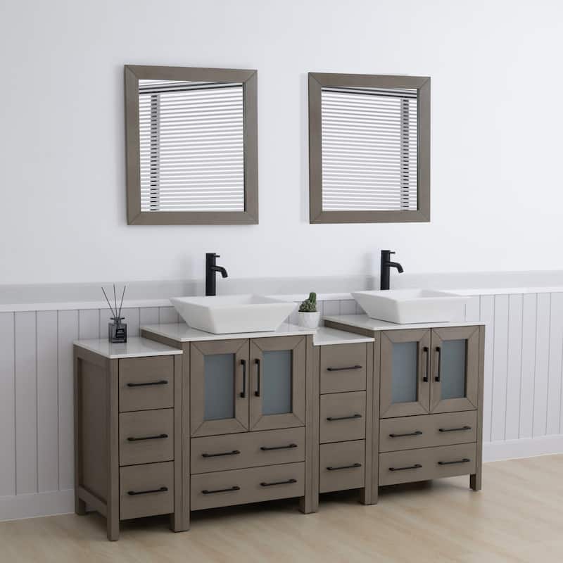 Vanity Art 72" Double Sink Bathroom Vanity Set with Engineered Marble Top and Free Mirror - 72 W X 18.5 D X 31.1 H