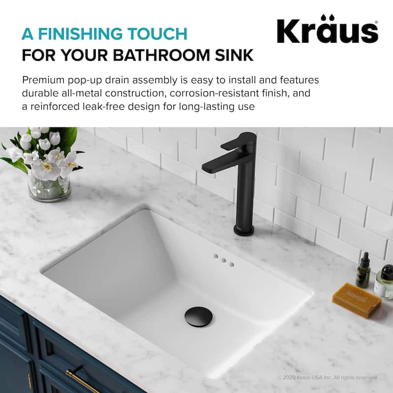 KRAUS Pop-Up Drain w Overflow, Bathroom Sink, Chrome, Nickel