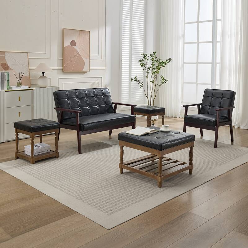3 Set Coffee Table Versatile Sofa Side Table - 1CoffeeTables+2SideTables - Black(Faux Leather)