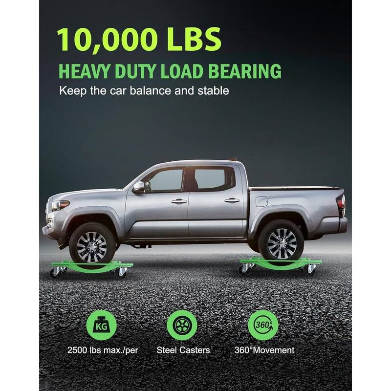 4-Pack Heavy-Duty Car Wheel Dolly Set 10000-lb Capacity 3.5Inch Steel Wheels 24 x 15 in Green