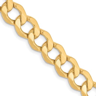 Curata 10k Semi Solid Lobster Claw Closure 7.0mm Semi solid Curb Link Chain Bracelet