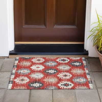 Machine Washable Indoor/ Outdoor Boho Tribal Chantille Rug