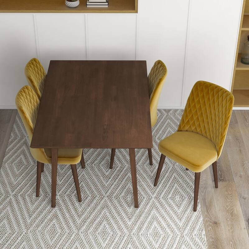 Amy Modern Solid Wood Walnut Dining Table and 4 Chairs Set
