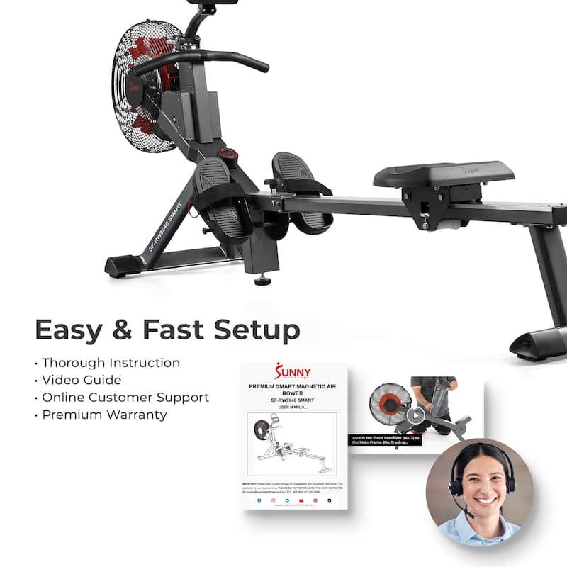 Sunny Health & Fitness Premium Smart Magnetic Air Rower – SF-RW5940SMART