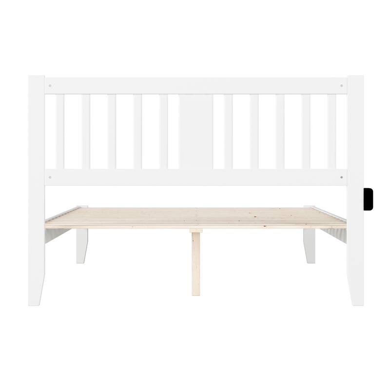 Bed with USB Charger & Drawers - Solid Wood Platform Bed - White Inspired Design
