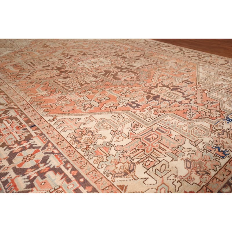 Heriz Persian Vintage Area Rug Hand-Knotted Geometric Wool Carpet - 7'7"x 11'4"