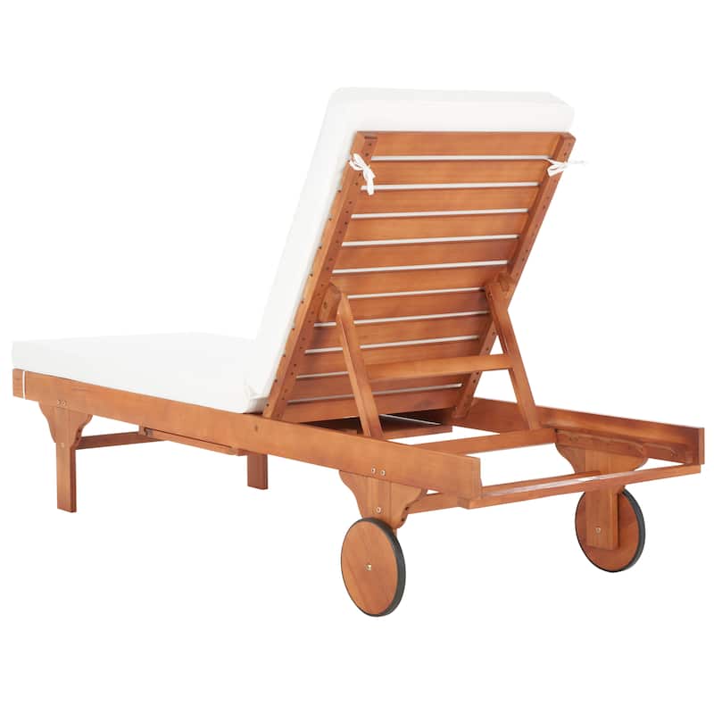 SAFAVIEH Outdoor Aubrie Adjustable Chaise Lounge Chair with Wheel.