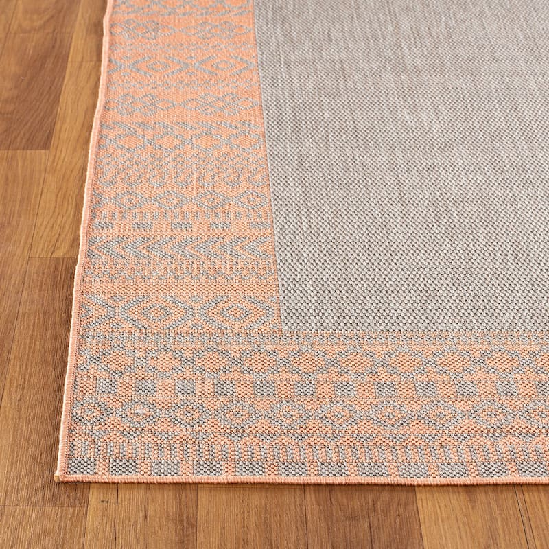 Bohemian Bordered Indoor/Outdoor Flatweave Waterproof Backyard Patio Area Rug
