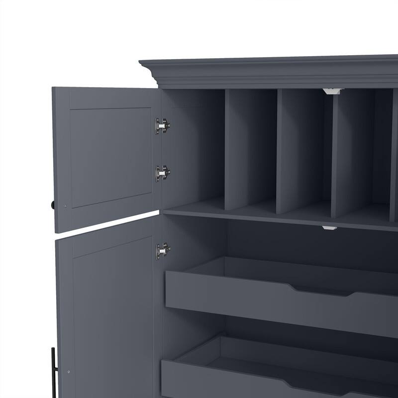 Farmhouse 72.6" Tall Kitchen Pantry with 4 Doors Storage Cabinet , 2 Drawers and Pull-out Trays for Cake Pan Storage Organizer