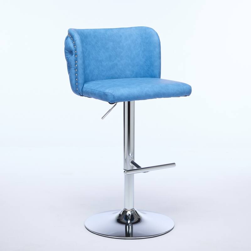 Set of 2 Modern Leather Upholstered Swivel Adjustable Height Tufted Bar Stools with Back