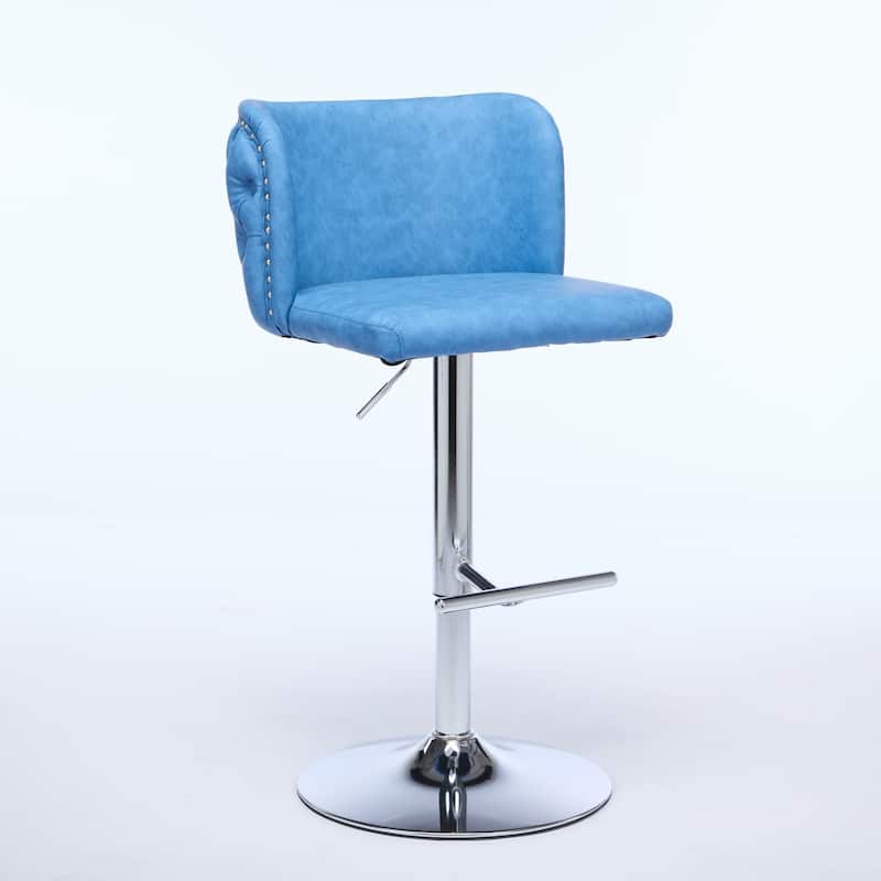 Set of 2 PU Upholstered Swivel Adjustble Bar Stools with Tufted Back