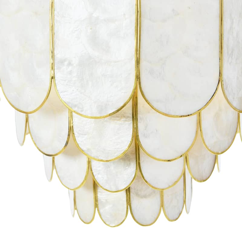 Capiz and Metal Flush Mount Ceiling Light - 14.0"L x 14.0"W x 12.0"H