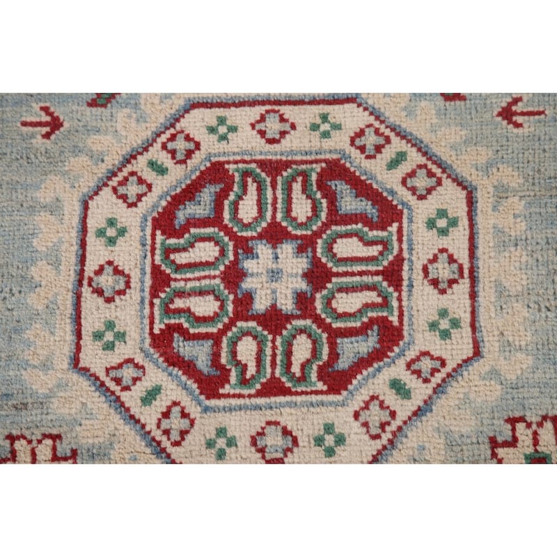 Light Blue Kazak Runner Rug Hand-Knotted Traditional Wool Carpet - 2'8" x 13'4"