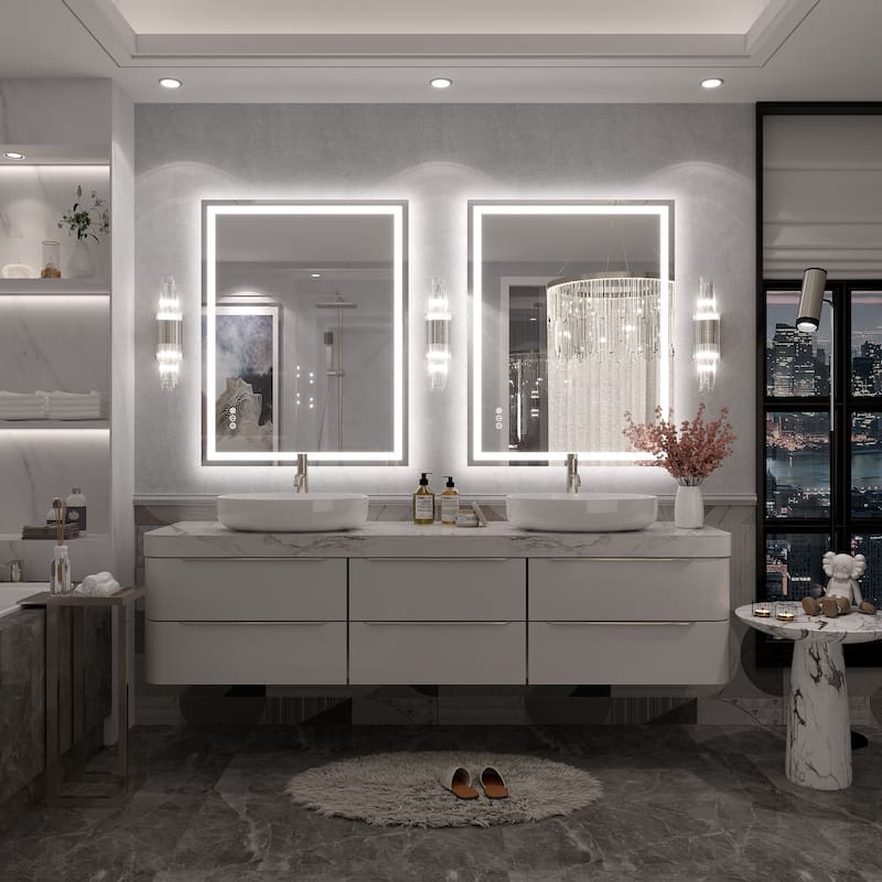 Large LED Bathroom Mirror with UL Listed, Front and Backlit, Anti-Fog