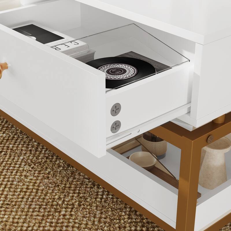 Rossetta Modern Wooden Coffee Table with Large Drawers and Spacious Lower Open Shelf