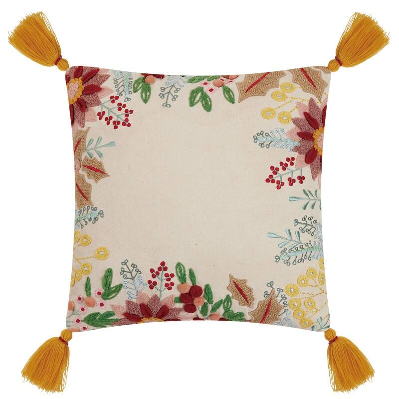 Boho Holiday Pillow Collection - Floral Multi - 16 x 16 - Floral