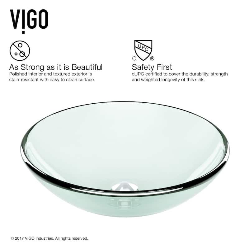 VIGO Giovanni 17"L x 17"W x 6"H Glass Round Vessel Bathroom Sink