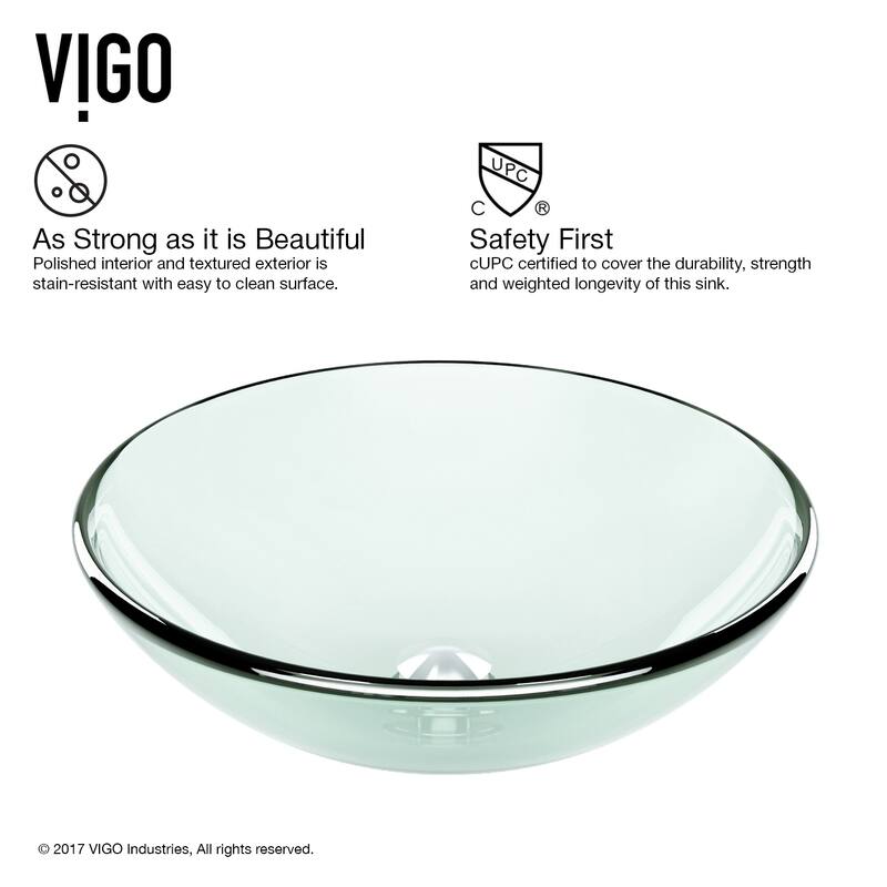 VIGO Giovanni 17"L x 17"W x 6"H Glass Round Vessel Bathroom Sink