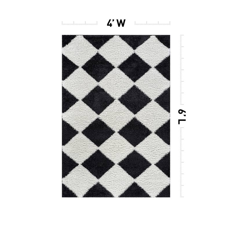 Diamond Wave Shag Rug - Cozy Feel for Living Room, Bedroom, or Entryway - Anthracite Dark Gray - Medium Pile