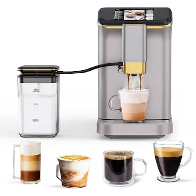 Automatic Espresso & Coffee Machine with with Grinder & Milk Frother, Silver + Gold